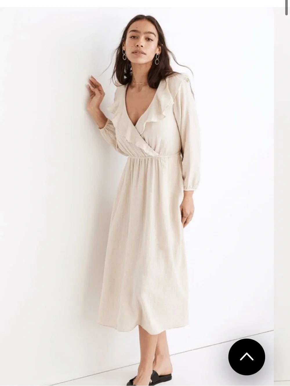 MADEWELL Women Size XS Linen Cotton Ruffle Neck Midi Dress